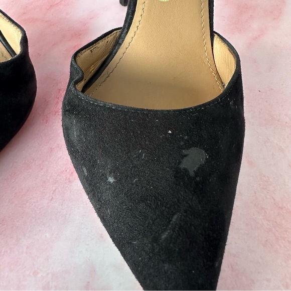SALVATORE FERRAGAMO Francesca Mink Trim Suede Leather Pumps Black Sz 5.5 - Picture 10 of 16